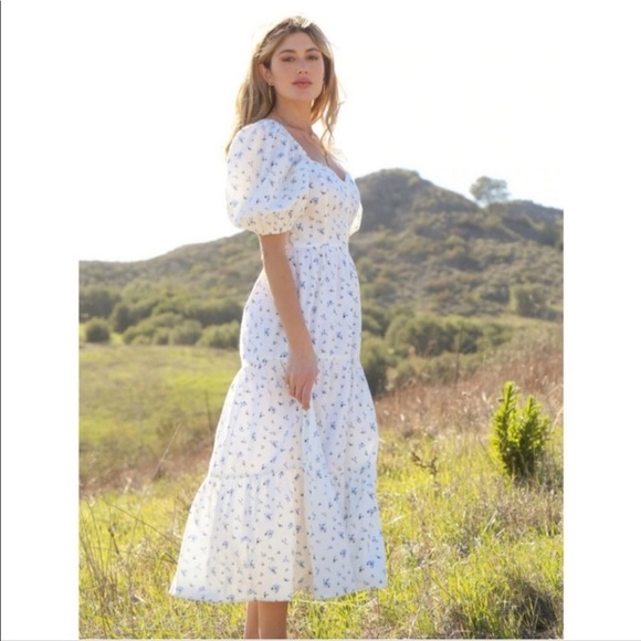 NEW RAHI Nicola Midi Dress Blue & White Floral - Picture 3 of 9